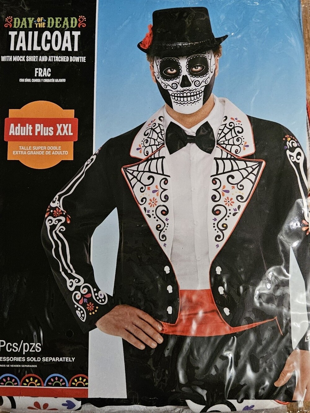 Dia De Los Muertos Men Tailcoat Costume Plus Size XXL Jacket Mock Shirt Bowtie